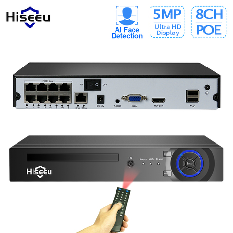 Hiseeu H.265 4/8CH POE NVR sécurité caméra IP Surveillance vidéo système de vidéosurveillance P2P ONVIF 5MP2MP réseau enregistreur vidéo visage détecter ► Photo 1/6
