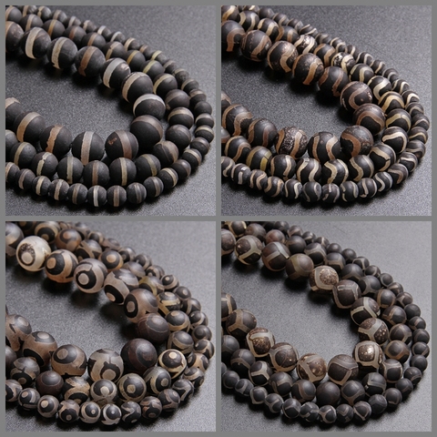 Perles d'agates naturelles tibétaines pour la fabrication de bracelets et joaillerie, perles rondes en pierre brune naturelle, Religion, 6, 8 et 10 MM ► Photo 1/6