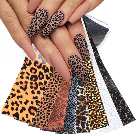 10 pièces léopard sauvage Animal peau ongles feuille autocollant serpent impression Nail Art transfert curseur ciel étoilé manucure décoration enveloppe CH2023 ► Photo 1/6