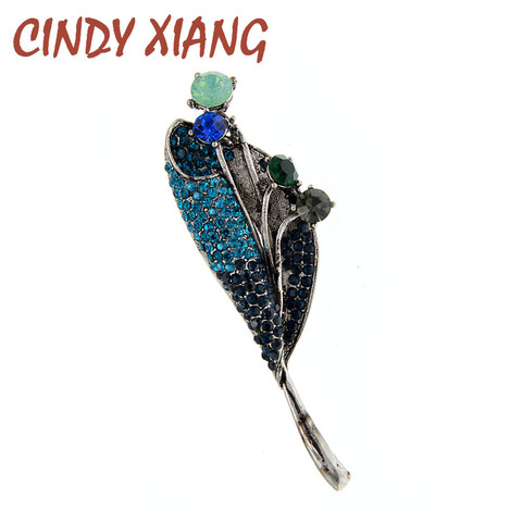 CINDY XIANG – broche feuille en strass, broche fleur, pour femmes, couleur bleue, accessoires Vintage, manteau, bijoux de haute qualité ► Photo 1/6