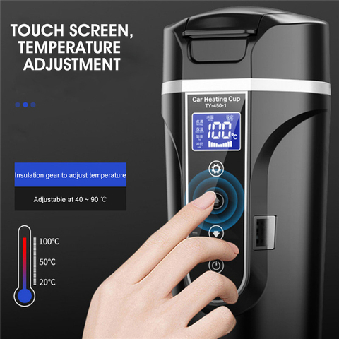 Portable 450ml acier inoxydable voiture chauffage tasse 12V/24V électrique eau tasse LCD affichage température bouilloire café thé lait chauffé ► Photo 1/6