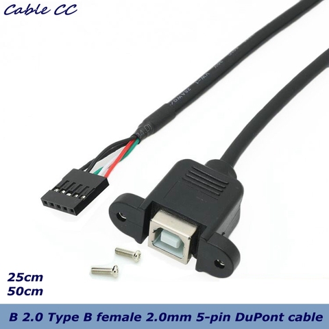 Support de panneau d'imprimante à prise femelle USB 2.0 B 2.0mm, boîtier à 5 broches, carte mère PCB, câble Dupont 0.25m 0.5m ► Photo 1/4