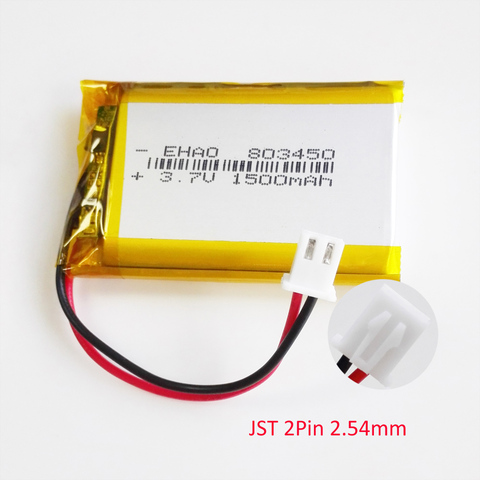 Batterie LiPo Rechargeable, 803450, 3.7V, 1500mAh, avec connecteur JST XHR, 2.54mm, 2 broches, pour MP3, DVD, PAD, appareil photo, GPS, téléphone portable ► Photo 1/6