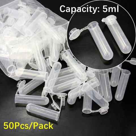 Tube à essai pour centrifugeuse 5 ml, 50 pièces/paquet, Tube en plastique transparent, récipient de stockage d'échantillon vide, tube EP à fond rond avec échelle ► Photo 1/6