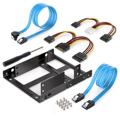 XT-XINTE 2.5 Inch to 3.5 Inch 2-Bay External HDD SSD Bracket Metal Mounting Kit Adapter Support With SATA Data Power Cables Set ► Photo 1/6