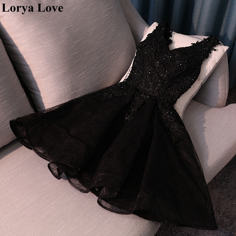 Élégant noir robes de Cocktail 2022 Tulle Appliques sans manches perles Graduation robes Sequin court robe de bal robe de retour ► Photo 1/6