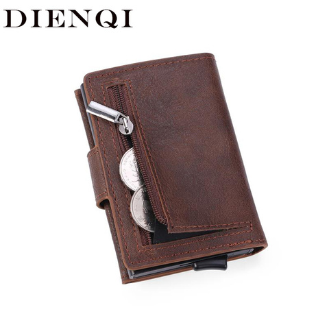 DIENQI – porte-cartes anti-Rfid pour hommes, portefeuille fin en cuir, métal, magique, intelligent, porte-monnaie, porte-café ► Photo 1/6