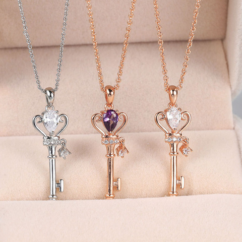 2022 nouveau Style princesse clé pendentif colliers pour femmes filles romantique à la mode Design anniversaire cadeau mode bijoux N016 ► Photo 1/6