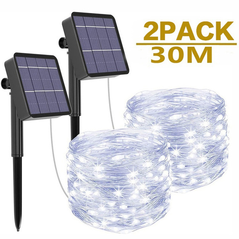 Led guirlande solaire extérieure lumières fée vacances noël pour noël, pelouse, jardin, mariage, fête et vacances (1/2Pack) ► Photo 1/6