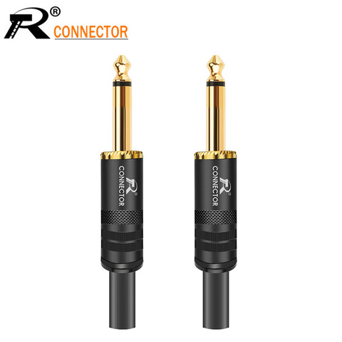 1 pc Jack 6.35 prise micro 6.35mm Mono mâle fil D'assemblage Connecteur bon placage Audio haut-parleur avec ressort ► Photo 1/6