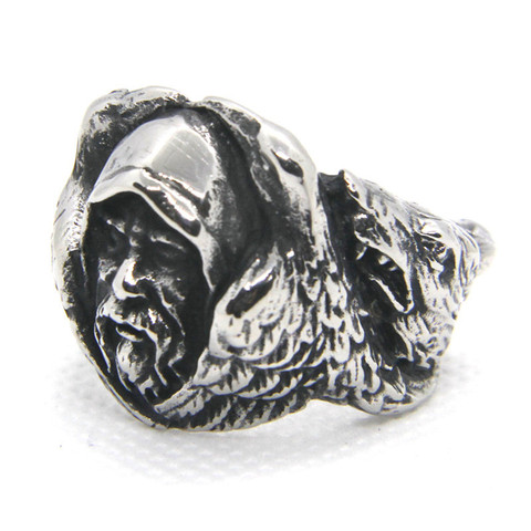 Bague à visage humain en acier inoxydable 316L, bijoux à la mode, taille 7-13, Style Viking, aigle, loup, nouveauté ► Photo 1/1