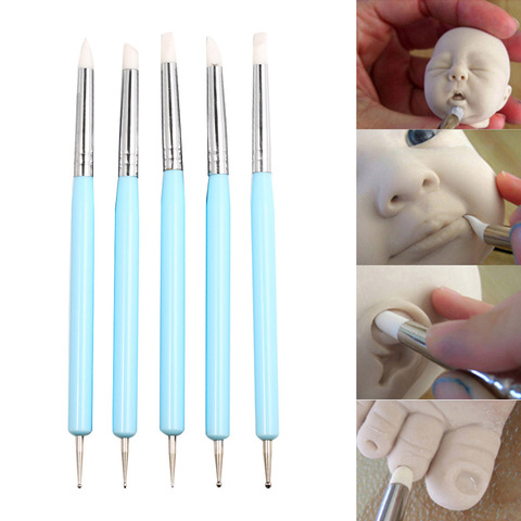 Ensemble d'outils de pointillage à Double extrémité, outils de gaufrage pour Nail Art, poterie et artisanat, brosses en Silicone, 5 pièces/ensemble ► Photo 1/6