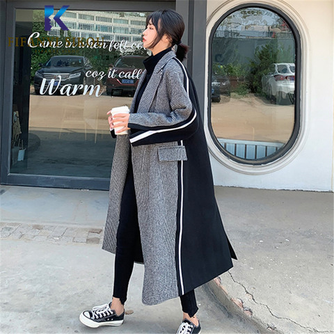 Manteau épais chaud pour femme, Vintage pied-de-poule, veste en Patchwork, Trench-Coat Long, pardessus épais chaud, manteau d'hiver, 2022 ► Photo 1/6