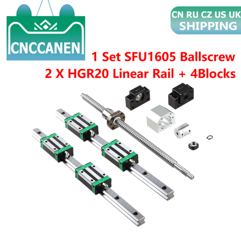 RU HGR20 Square Linear Guides Rail 2set HGR20+ block HGH20CA +SFU1605 Ball Screw 5mm Lead + BK12BF12 CNC Linear Actuator ► Photo 1/6