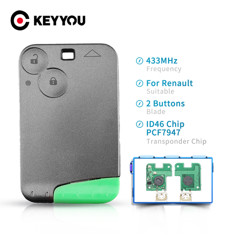 KEYYOU-carte-clé télécommande intelligente à 2 boutons, 433Mhz, transpondeur id46-pcf7947, pour voiture Renault Laguna, Espace ► Photo 1/6