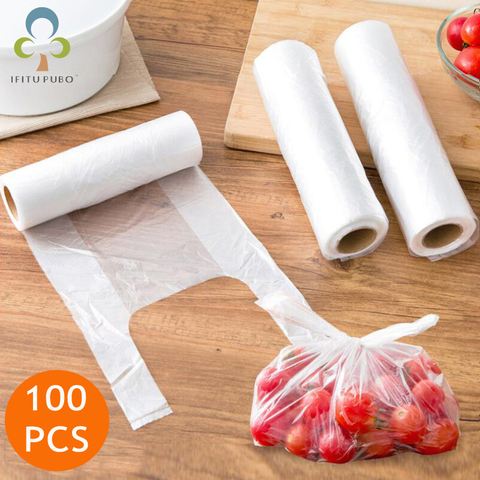 Sacs en plastique en rouleau transparent pour conservation des aliments, 100 pièces, sacs sous vide pour conserver les aliments au frais, 3 tailles, avec poignée, ZXH ► Photo 1/5