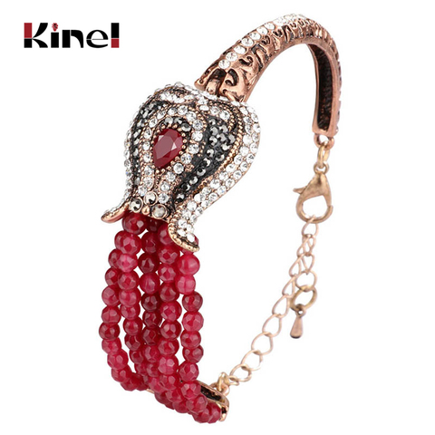 Kinel-Bracelet Vintage en pierre naturelle rouge, luxe, bijoux turcs, couleur or, cristal, cadeau de noël Bracelets pour femme ► Photo 1/6