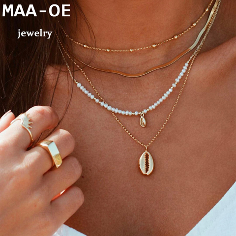 Collier avec pendentif en or en fausse perle pour femmes, collier avec pendentif en forme de serpent, multi-niveaux, bijoux Vintage, style Boho, cadeau à la mode ► Photo 1/6