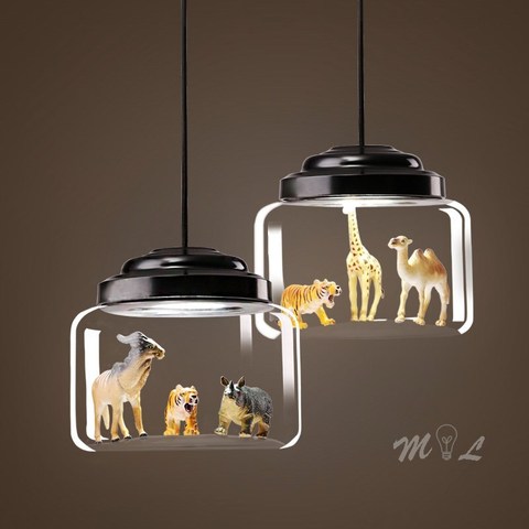 Nordique dessin animé pendentif lumières Led éclairage mignon Animal suspendus lampes pour enfants chambre lumière verre lampe chambre décor à la maison cadeau ► Photo 1/6