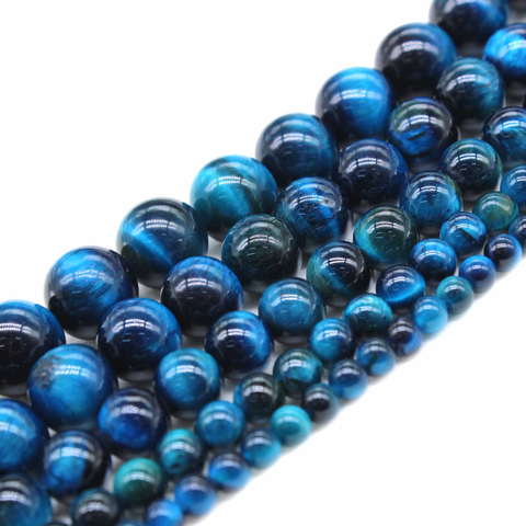 Pierres précieuses en œil de tigre bleu naturel, AAA +, perles rondes pour la fabrication de bijoux, collier Bracelet à bricoler soi-même de 4/6/8/10/12mm, brin de 15 '', vente en gros ► Photo 1/6