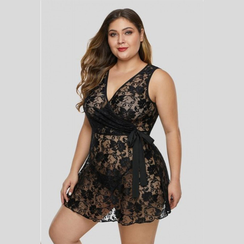 Robe de nuit Sexy en dentelle, Lingerie, vêtements de nuit pour femmes, tentation, grande taille, sous-vêtements, collection grande taille ► Photo 1/6