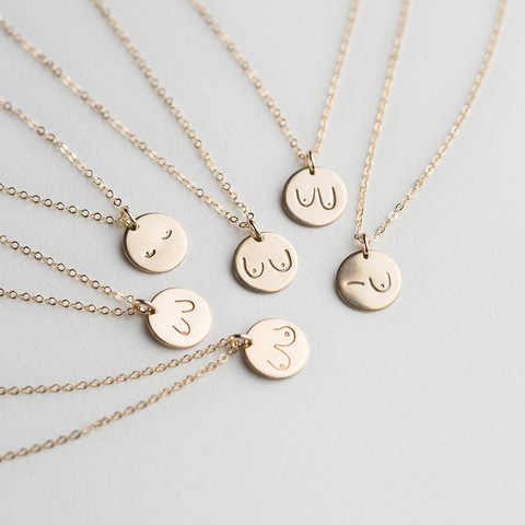 Sensibilisation au Cancer du sein allaitement collier seins collier féministe bijoux Simple disque pendentif collier 10mm disque, 18 pouces ► Photo 1/6