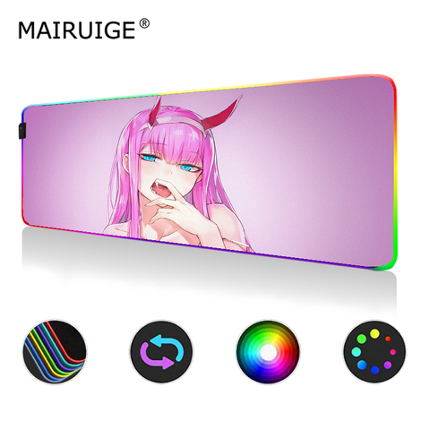 Anime Sexy fille bleu jupe RGB tapis de souris démon Slayer LED Gloway jeu tapis de souris tapis de bureau avec rétro-éclairage chérie dans la Franxx ► Photo 1/6