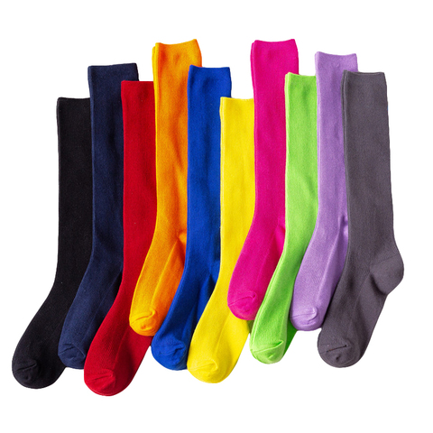 Chaussettes fluorescentes pour femmes, hauts aux genoux, streetwear, Harajuku arc-en-ciel, couleur unie, Hip hop, Cool, chaud, à la mode, pour filles ► Photo 1/6