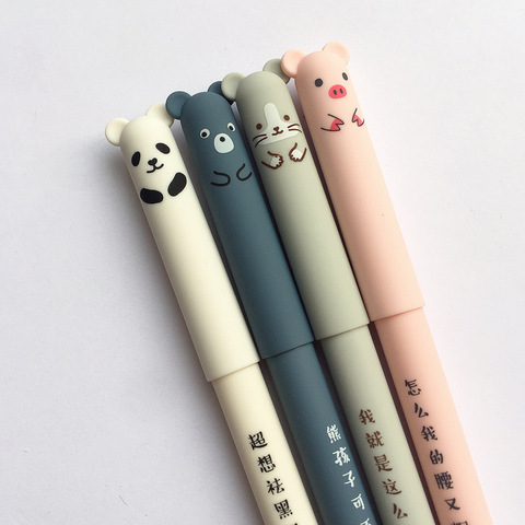 4 pièces/ensemble Kawaii cochon ours chat souris effaçable Gel stylo école fournitures de bureau papeterie cadeau 0.35mm bleu noir encre ► Photo 1/5