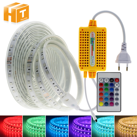 Bande de LED 220V RGB, couleur 5050 RGB, changeante avec télécommande à 24Key, étanche, utilisation en extérieur, bande de lumière LED Flexible ► Photo 1/6