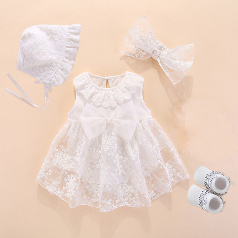 Nouveau-né bébé filles infantile robe et vêtements d'été enfants fête d'anniversaire tenues 1-2 ans chaussures ensemble robe de baptême bébé Jurk Zomer ► Photo 1/6