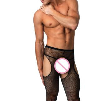 Collants Sexy pour homme adulte, costume Porno exotique, collants quatre entrejambe ouverts, petites mailles, pour hommes ► Photo 1/3