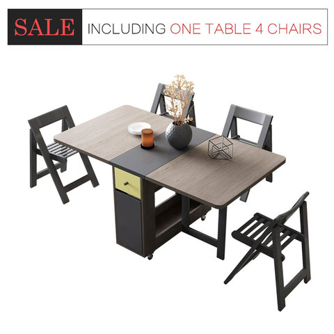 Table à manger pliante rectangulaire multifonctionnelle avec 4 chaises, à la mode ► Photo 1/5