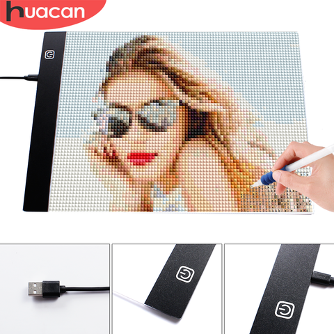 HUACAN diamant peinture A4 lumière LED tablette Pad diamant mosaïque accessoires trois niveaux réglable ultra-mince ► Photo 1/5