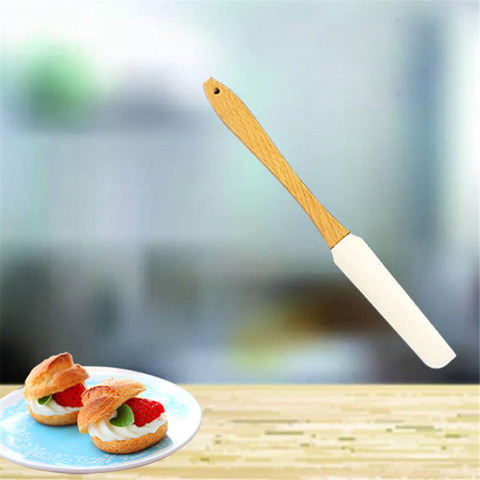 Grattoir manche en bois Durable, ustensile spatule crème beurre amovible en Silicone ► Photo 1/6