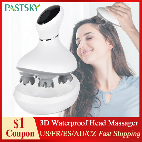 3D étanche électrique masseur de tête sans fil Vibration cuir chevelu Massage prévenir la perte de cheveux Migraine du corps soulager USB Rechargeable ► Photo 1/6