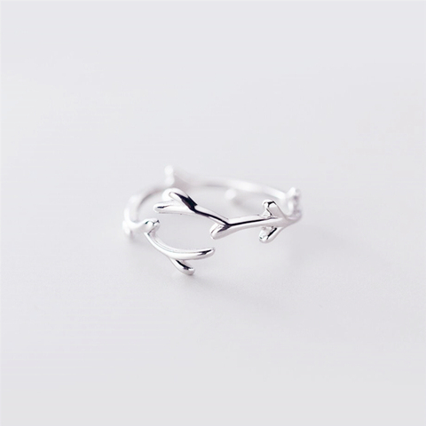 Bague d'ouverture en argent Sterling 925 pour femmes, Twig littéraire Simple et mignon, Sole Memory Cool Cool Cool Cool Cool, SRI433 ► Photo 1/5