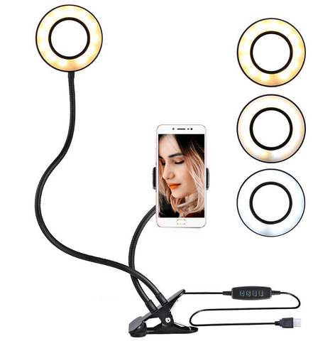 Éclairage Ring Light LED 2 en 1 5V 12w pour Studio photo, Clip USB avec support de téléphone, diffusion en direct sur Youtube, maquillage ► Photo 1/6