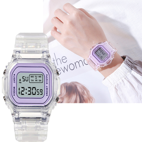 Montres électroniques pour femmes hommes or Rose bracelet en Silicone robe transparente montre-bracelet numérique LED horloge de Sport Relogio Feminino ► Photo 1/6