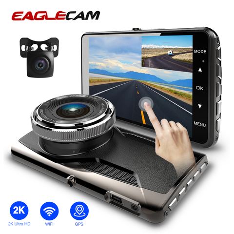 Écran tactile Full HD 2K de 4.0 pouces, double objectif avec caméra arrière, caméra de tableau de bord, 1440P, GPS et WIFI, condensateur, enregistreur automatique, Vision nocturne ► Photo 1/6