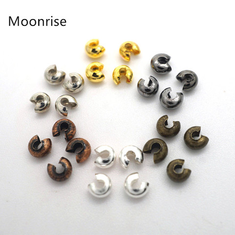 100 pièces 3mm ouvert sertissage perles couvre noeud perles fin conseils pour la fabrication de bijoux argent & or & Rhodium & Bronze & cuivre plaqué sans plomb ► Photo 1/6