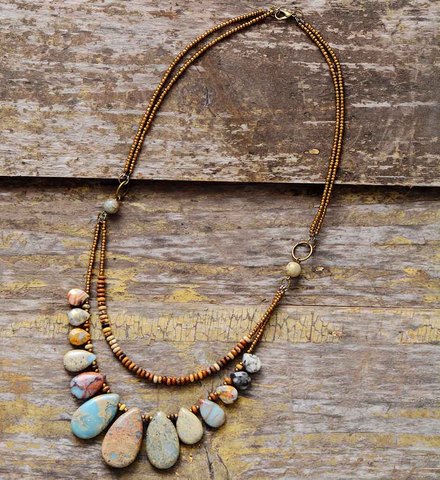 Collier de luxe multicouches pour femmes, pierres naturelles, graine, forme de larme, perles, collier de luxe, tendance livraison directe ► Photo 1/5