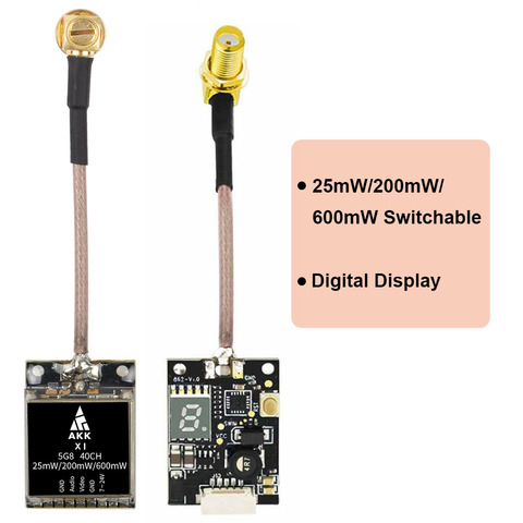 AKK-transmetteur FPV X1/x1p, 40ch, 25mW 200mW 600mW, commutable avec bouton-poussoir et affichage numérique ► Photo 1/6
