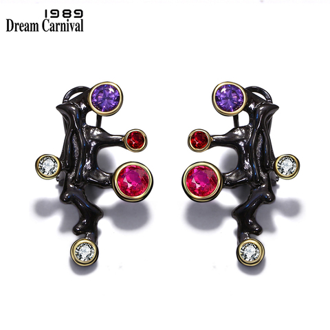 DreamCarnival 1989 Gothique Conception Longues Boucles D'oreilles Femmes Violet Rouge CZ Pierre Vintage Noir Or Couleur Mujeres Pendientes Brinco ► Photo 1/6