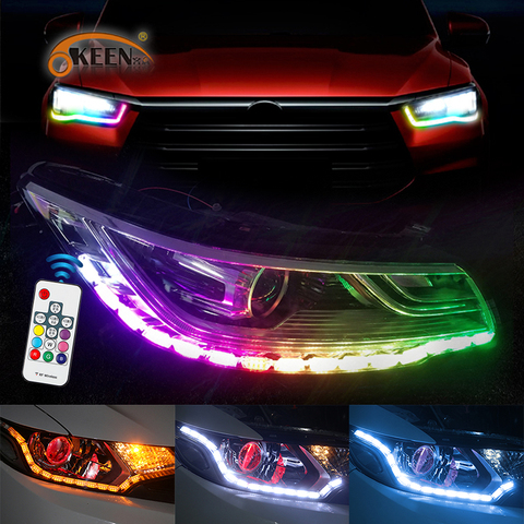 OKEEN-LED RGB imperméable feux de jour LED, DRL, bande LED colorée jaune fluide, clignotants pour voiture ► Photo 1/6