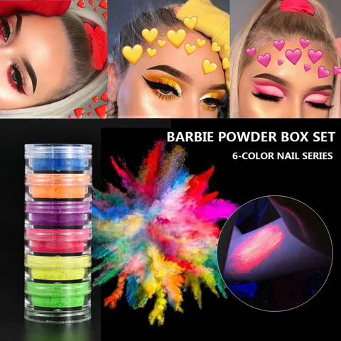 Fard à paupières en poudre néon, Fluorescent, paillettes, mat, scintillant, ombre à paupières foncée, produit cosmétique, maquillage de beauté, pour ongles, 6 couleurs ► Photo 1/6