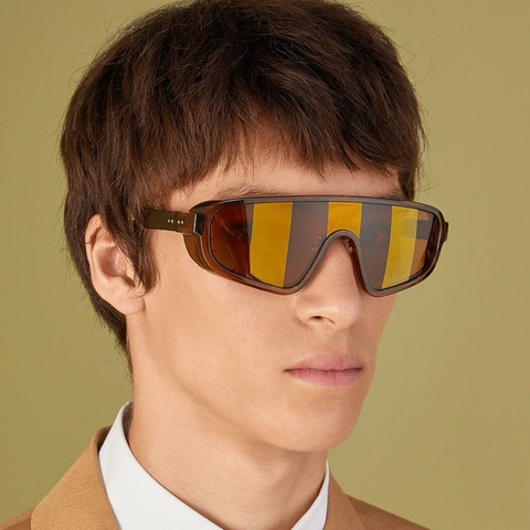 Mode bouclier visière masque lunettes de soleil femmes hommes surdimensionné coupe-vent lunettes de soleil un Peice grand cadre lunettes nuances Sport UV400 ► Photo 1/6