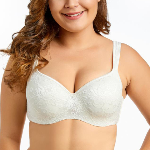 Soutien-gorge balconnet femme grande taille couverture complète dentelle brodé armatures larges bretelles Lingerie pour femme 38 40 42 44 DD E F G H ► Photo 1/6