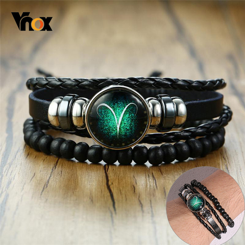 Vnox – Bracelets vintage cordelettes aux motifs signes du zodiaque en cuir, bijoux pour homme et femme, multicouche, idéal pour cadeau, 12 signes d'horoscope ► Photo 1/6