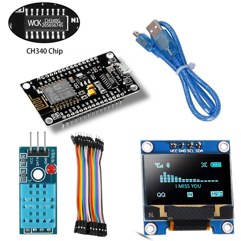 Kit de démarrage WiFi ESP8266 pour IoT NodeMCU sans fil I2C OLED affichage DHT11 capteur d'humidité de la température pour Kit de capteur Wifi Arduino ► Photo 1/6